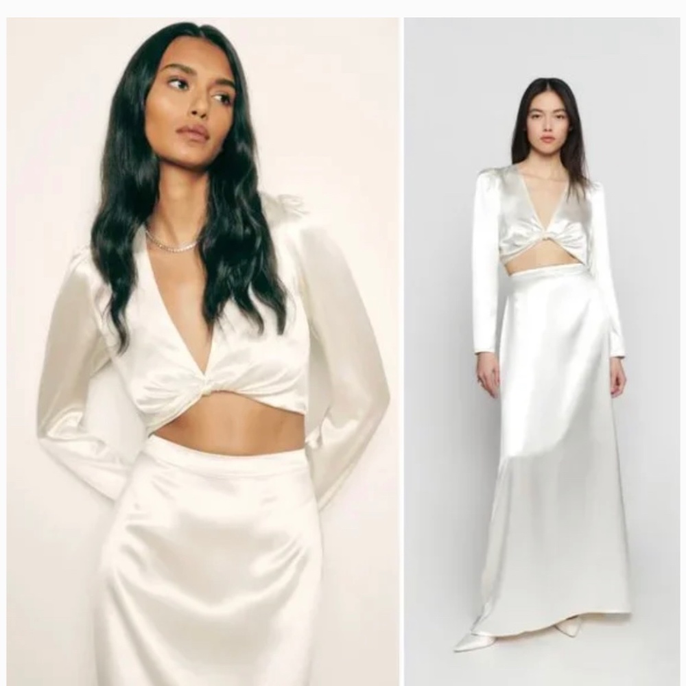 Reformation Barcelona Silk Two Piece Set Ivory